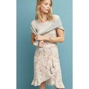 Anthropologie Skye Floral Faux Suede Ruffle Skirt